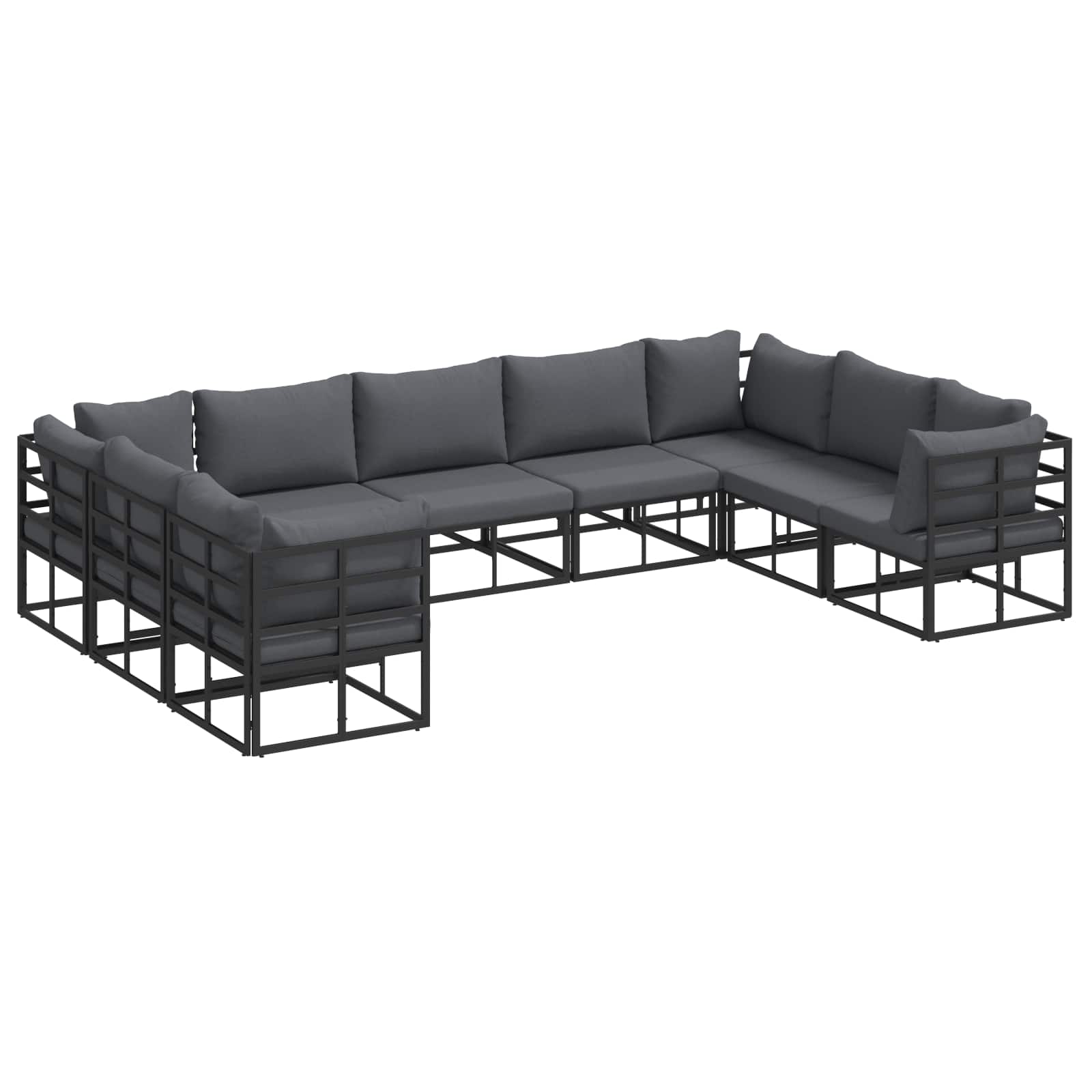 vidaXL Zestaw Sof na Ogród z poduszką 9 pcs Czarny Aluminium