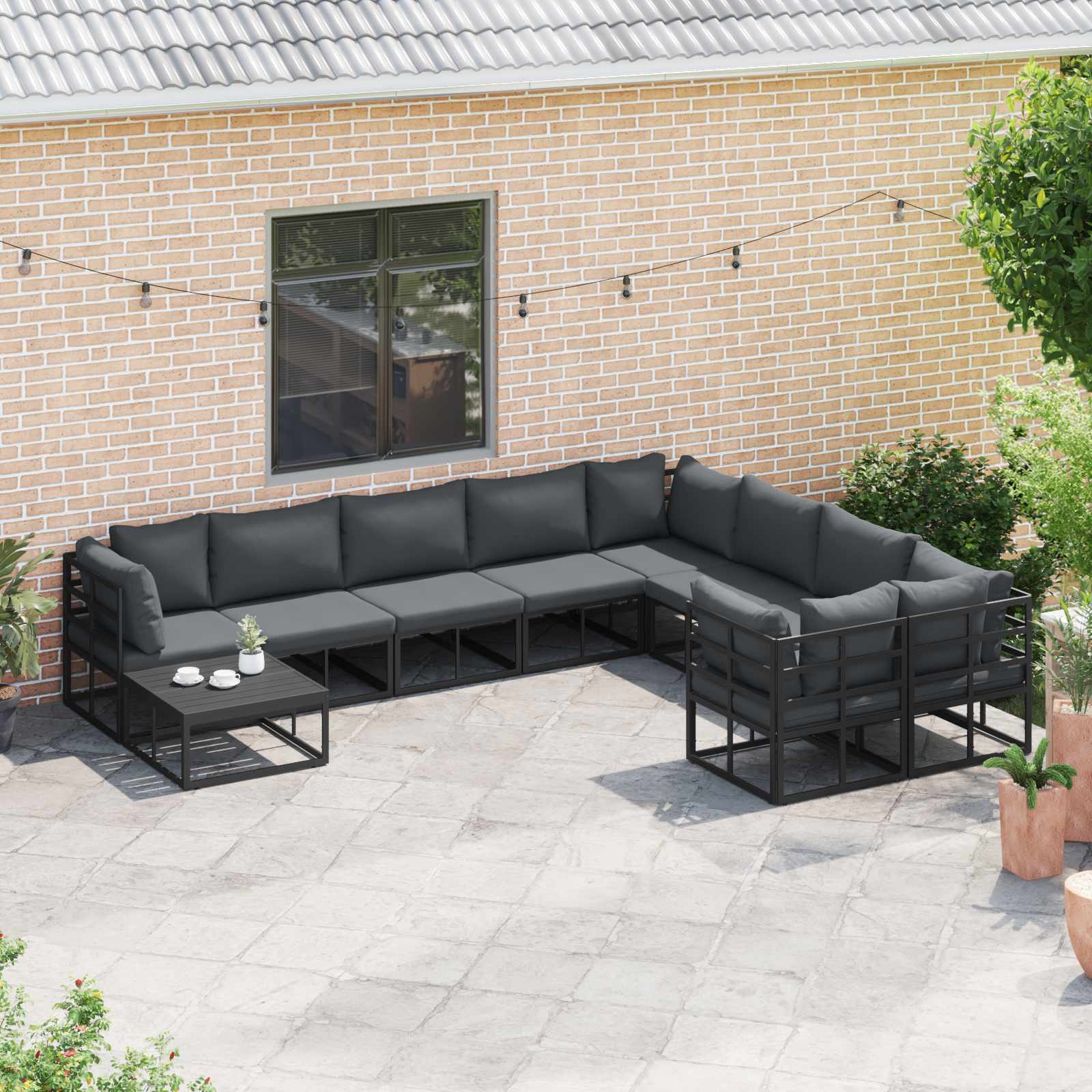 vidaXL Zestaw Sof na Ogród z poduszką 10 pcs Czarny Aluminium