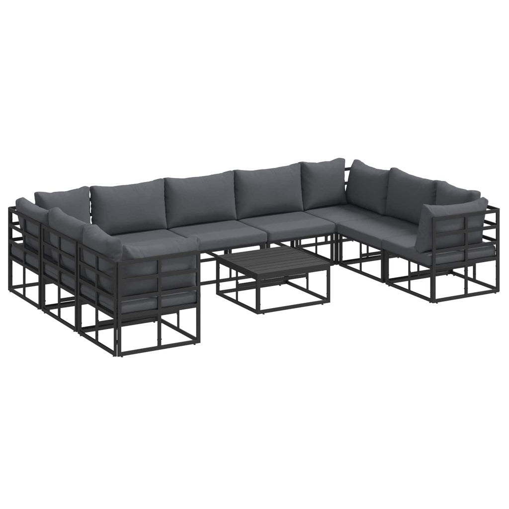 vidaXL Zestaw Sof na Ogród z poduszką 10 pcs Czarny Aluminium