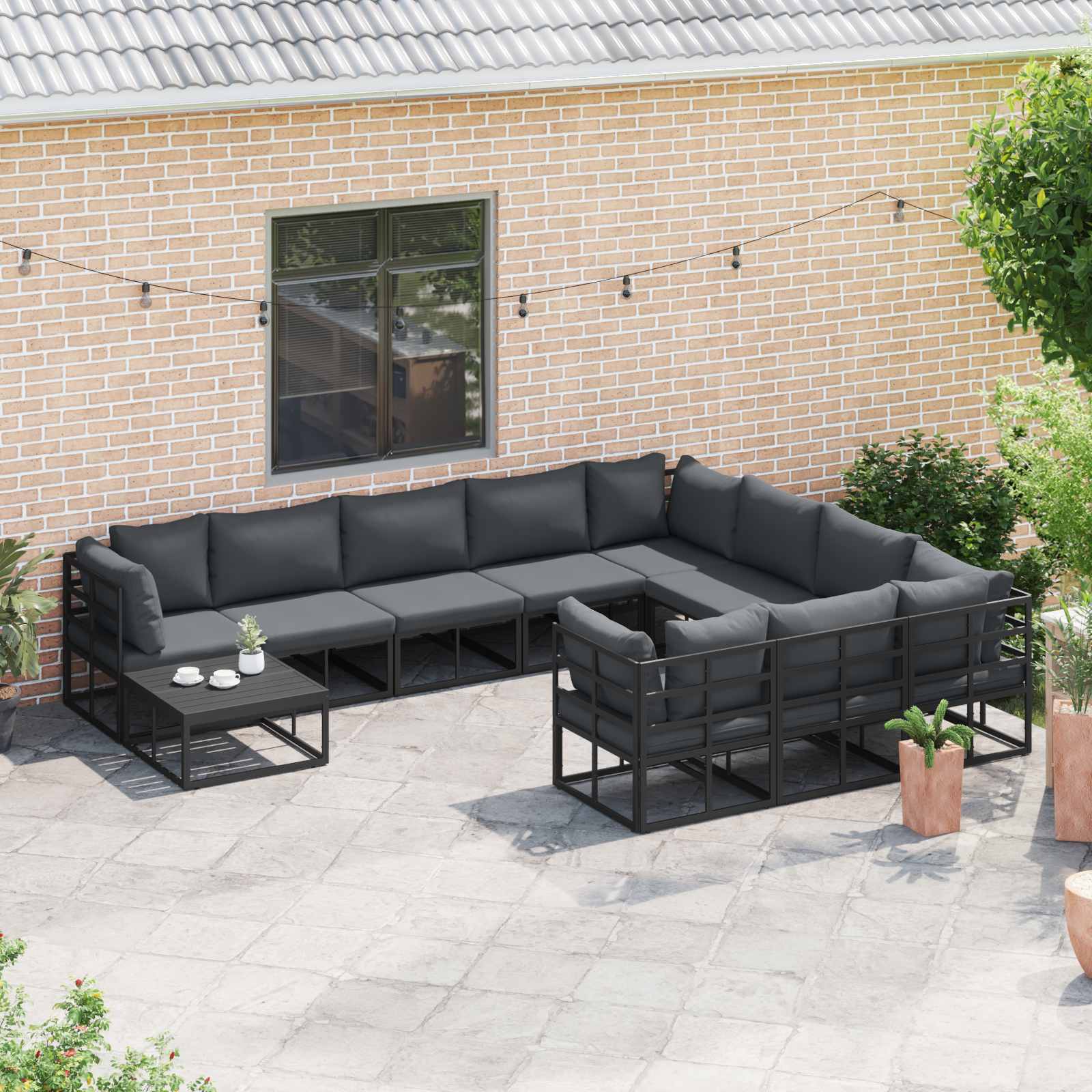 vidaXL Zestaw Sof na Ogród z poduszką 10 pcs Czarny Aluminium