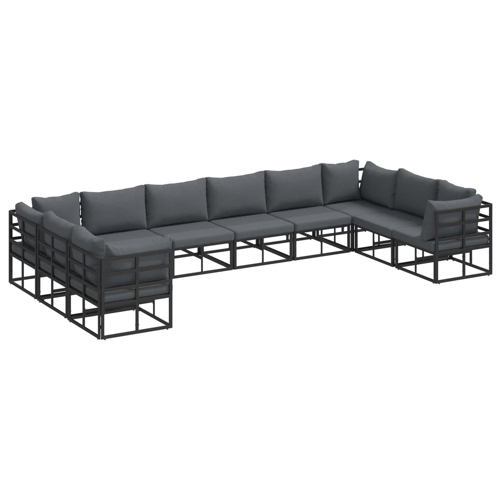 vidaXL Zestaw Sof na Ogród z poduszką 10 pcs Czarny Aluminium