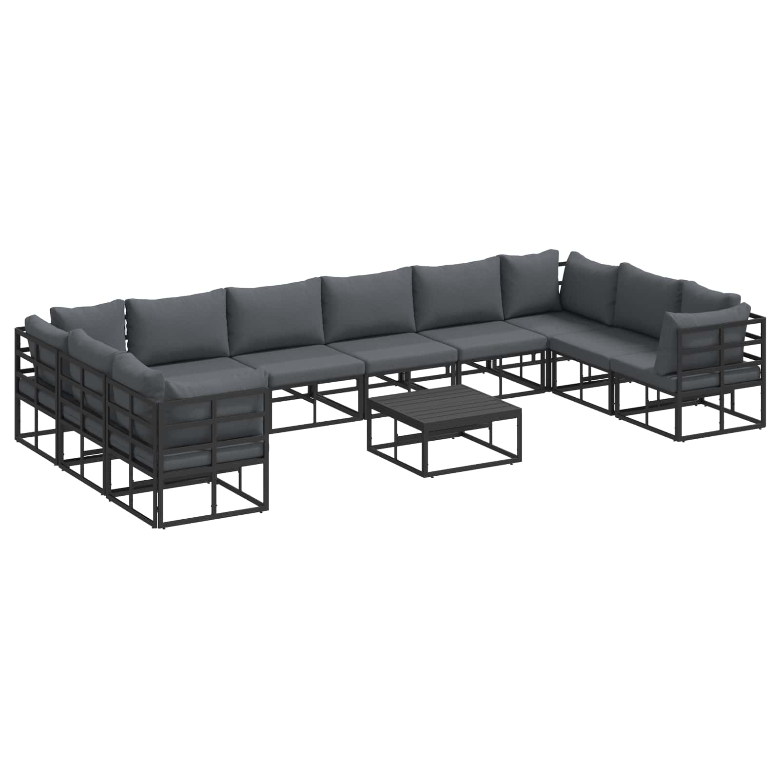 vidaXL Zestaw Sof na Ogród z poduszką 11 pcs Czarny Aluminium