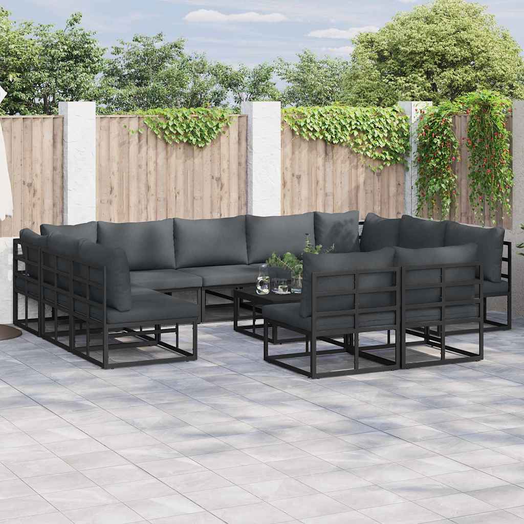 vidaXL Zestaw Sof na Ogród z poduszką 11 pcs Czarny Aluminium