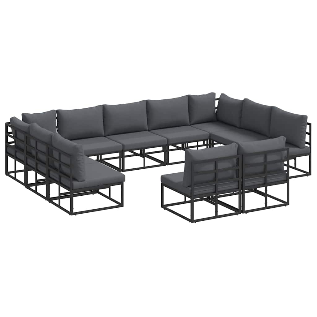 vidaXL Zestaw Sof na Ogród z poduszką 11 pcs Czarny Aluminium