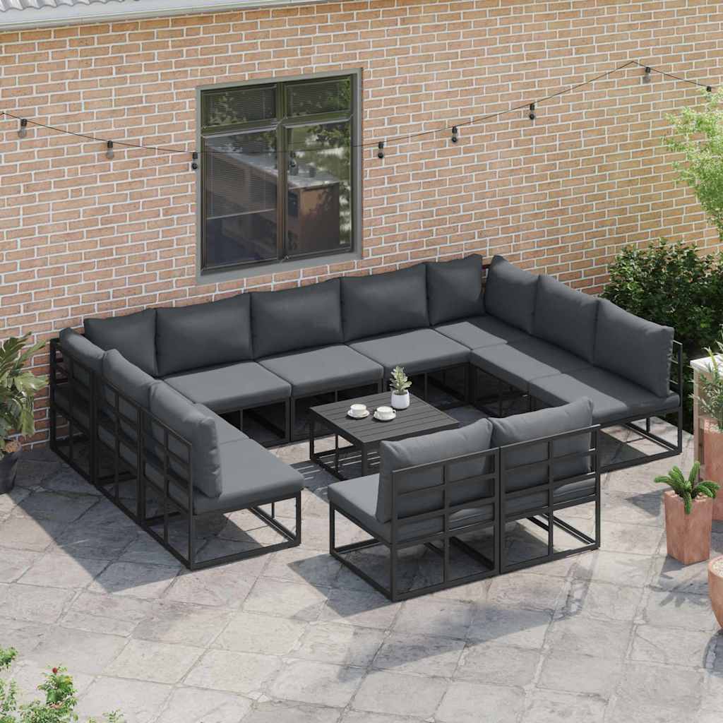 vidaXL Zestaw Sof na Ogród z poduszką 12 pcs Czarny Aluminium