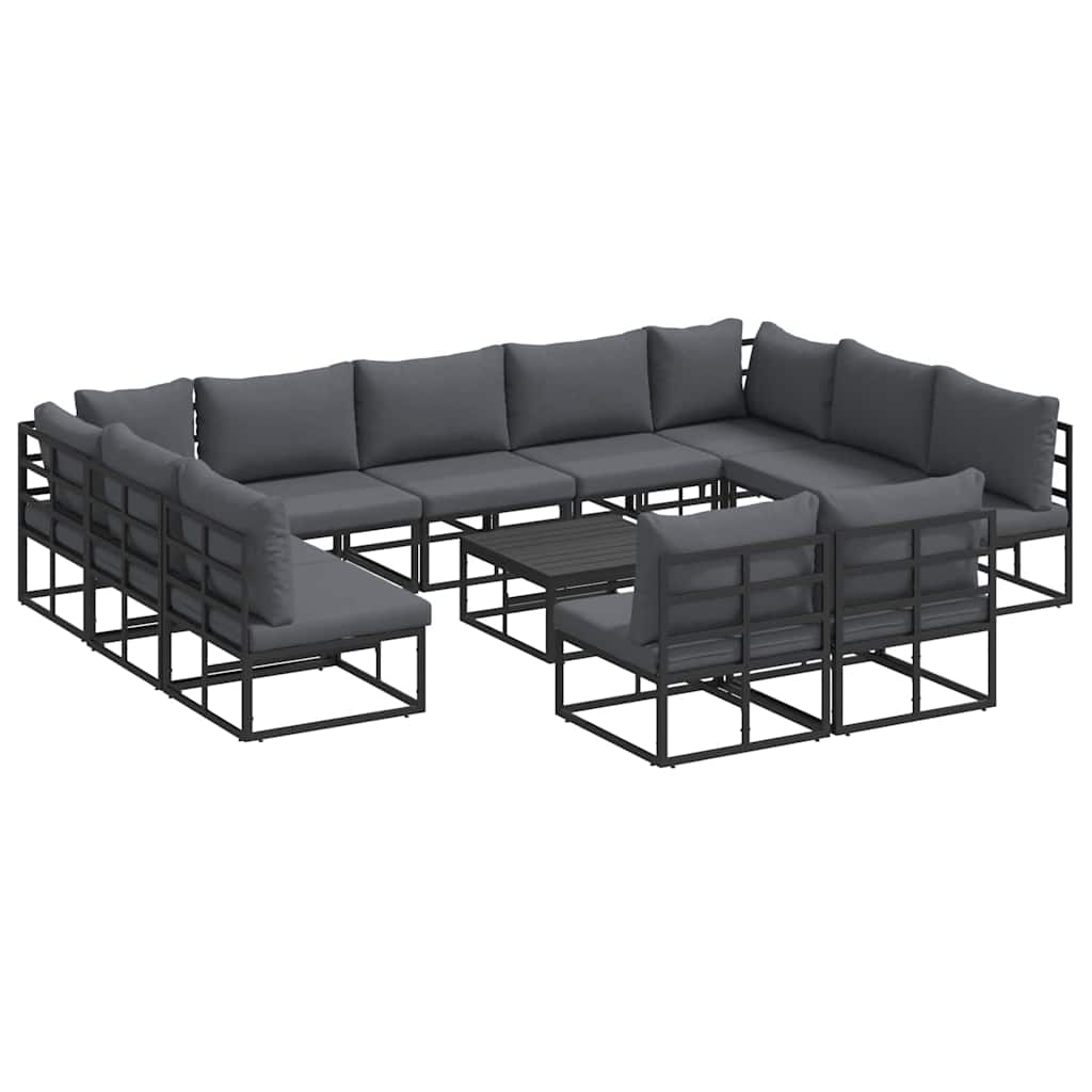 vidaXL Zestaw Sof na Ogród z poduszką 12 pcs Czarny Aluminium