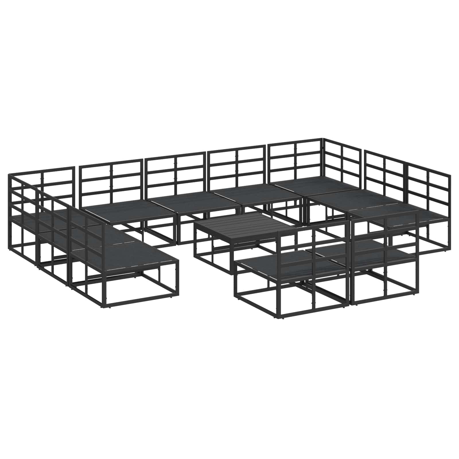 vidaXL Zestaw Sof na Ogród z poduszką 12 pcs Czarny Aluminium