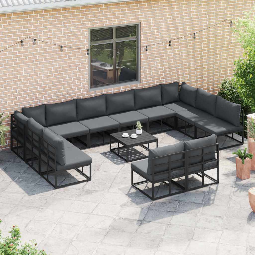 vidaXL Zestaw Sof na Ogród z poduszką 12 pcs Czarny Aluminium