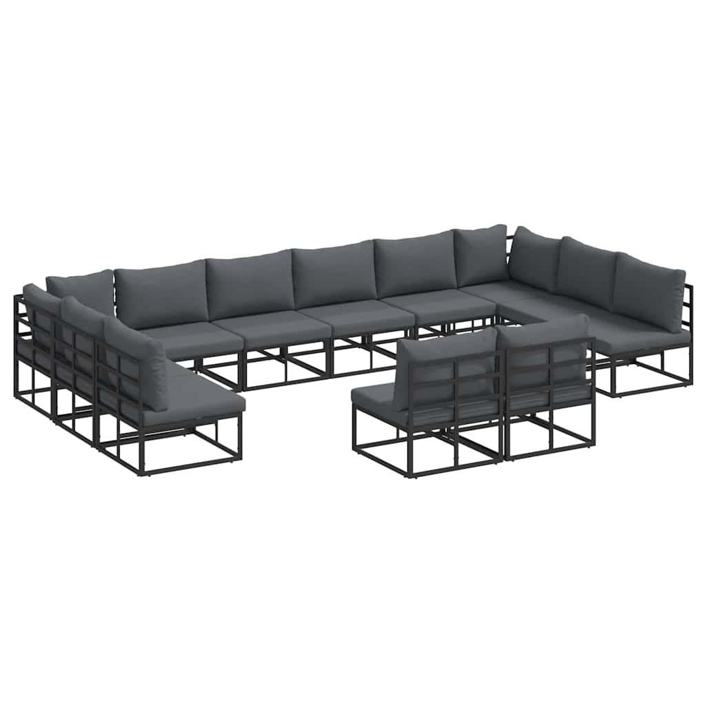 vidaXL Zestaw Sof na Ogród z poduszką 12 pcs Czarny Aluminium