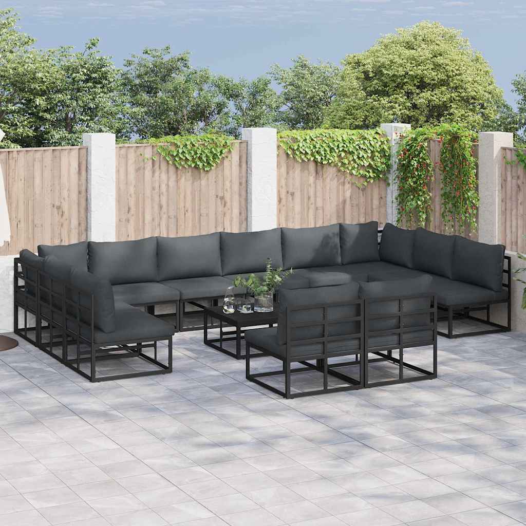 vidaXL Zestaw Sof na Ogród z poduszką 13 pcs Czarny Aluminium