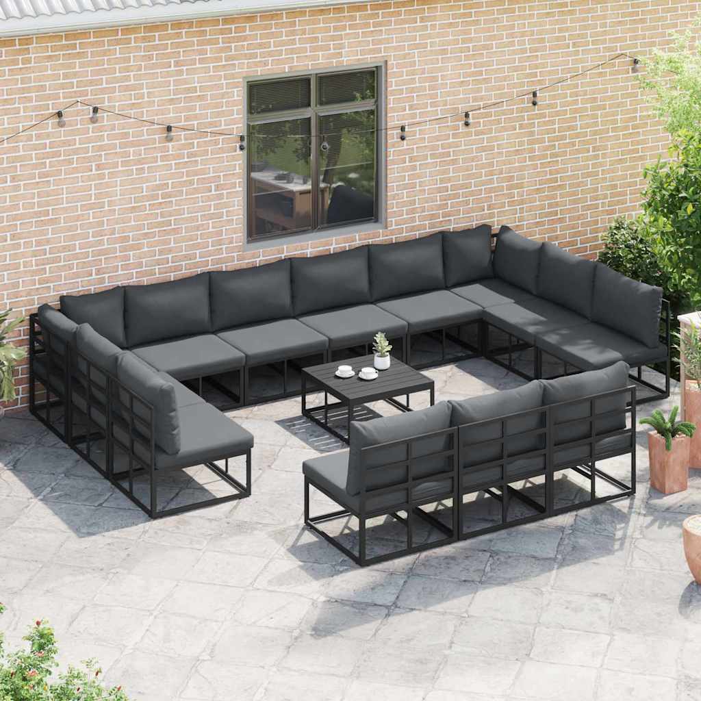 vidaXL Zestaw Sof na Ogród z poduszką 13 pcs Czarny Aluminium