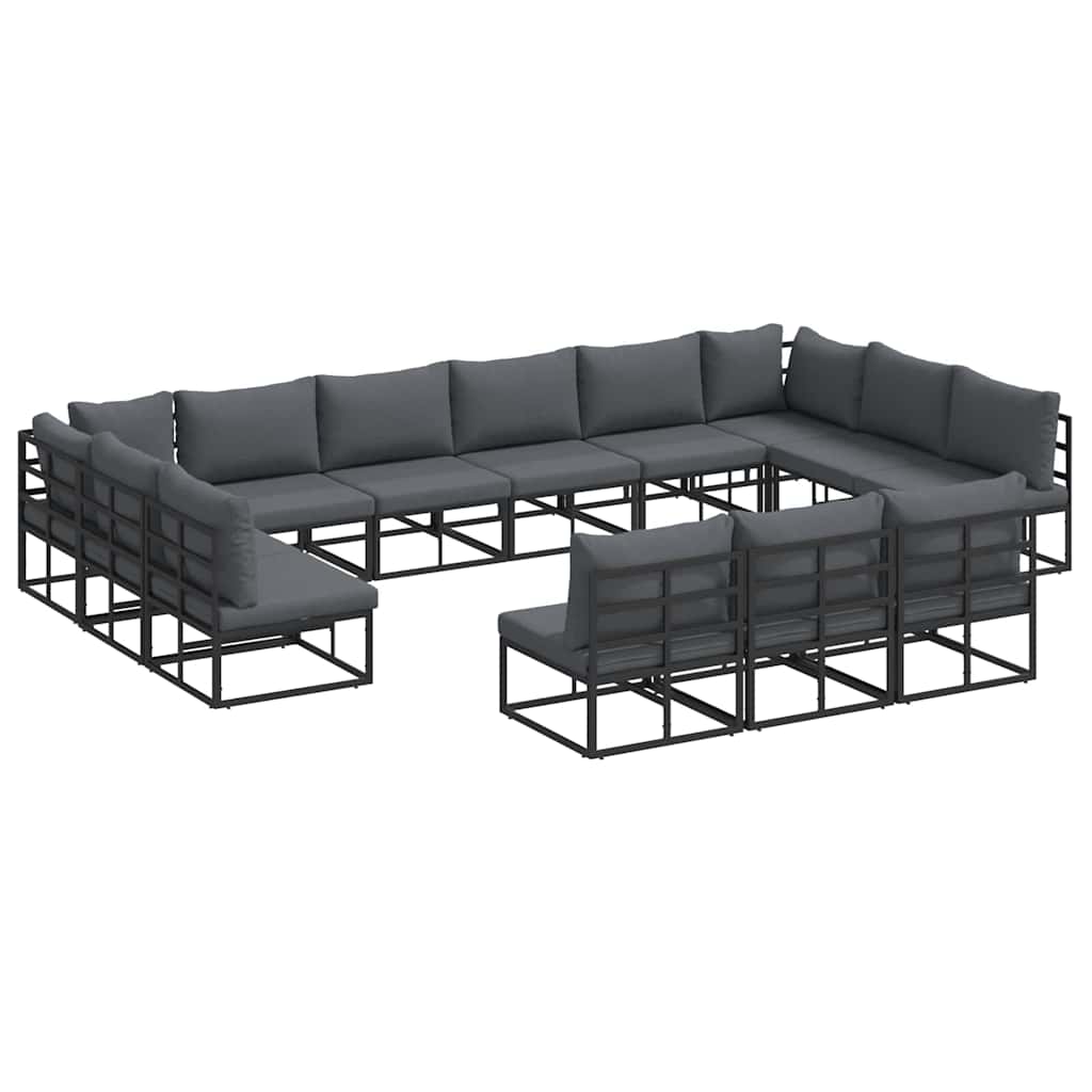 vidaXL Zestaw Sof na Ogród z poduszką 13 pcs Czarny Aluminium
