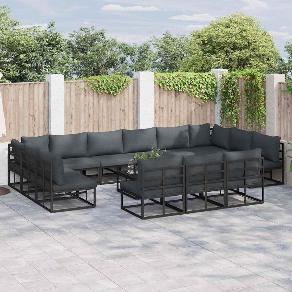 vidaXL Zestaw Sof na Ogród z poduszką 14 pcs Czarny Aluminium