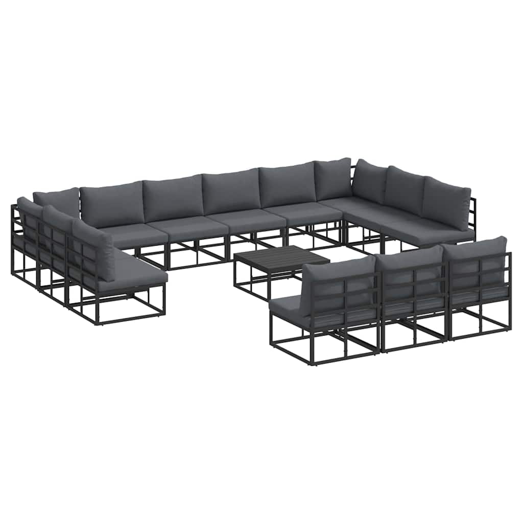 vidaXL Zestaw Sof na Ogród z poduszką 14 pcs Czarny Aluminium