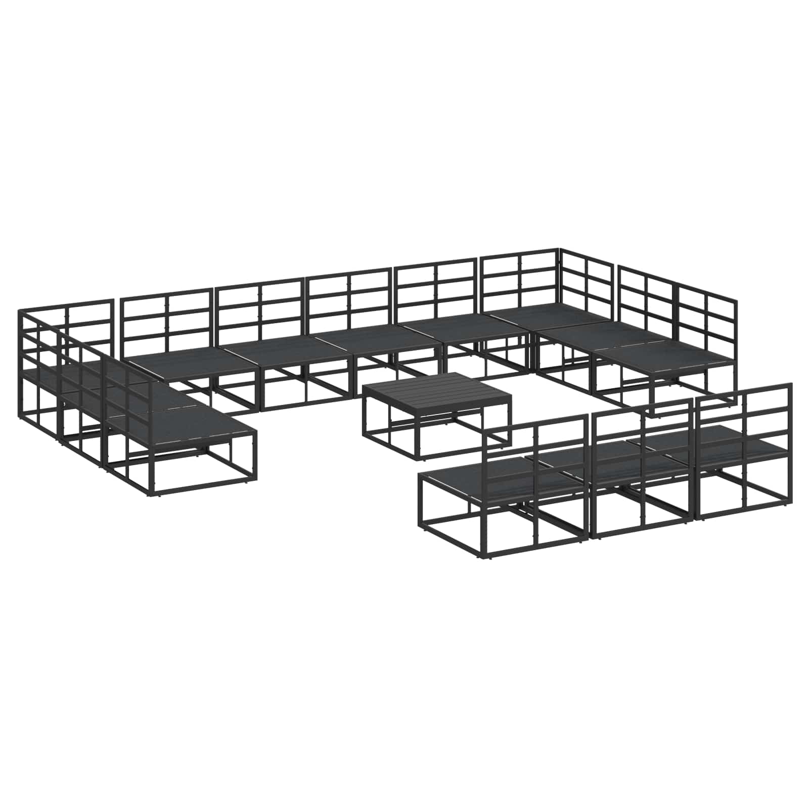 vidaXL Zestaw Sof na Ogród z poduszką 14 pcs Czarny Aluminium