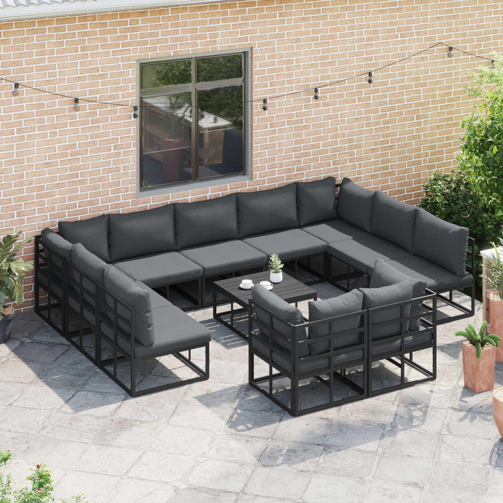 vidaXL Zestaw Sof na Ogród z poduszką 11 pcs Czarny Aluminium