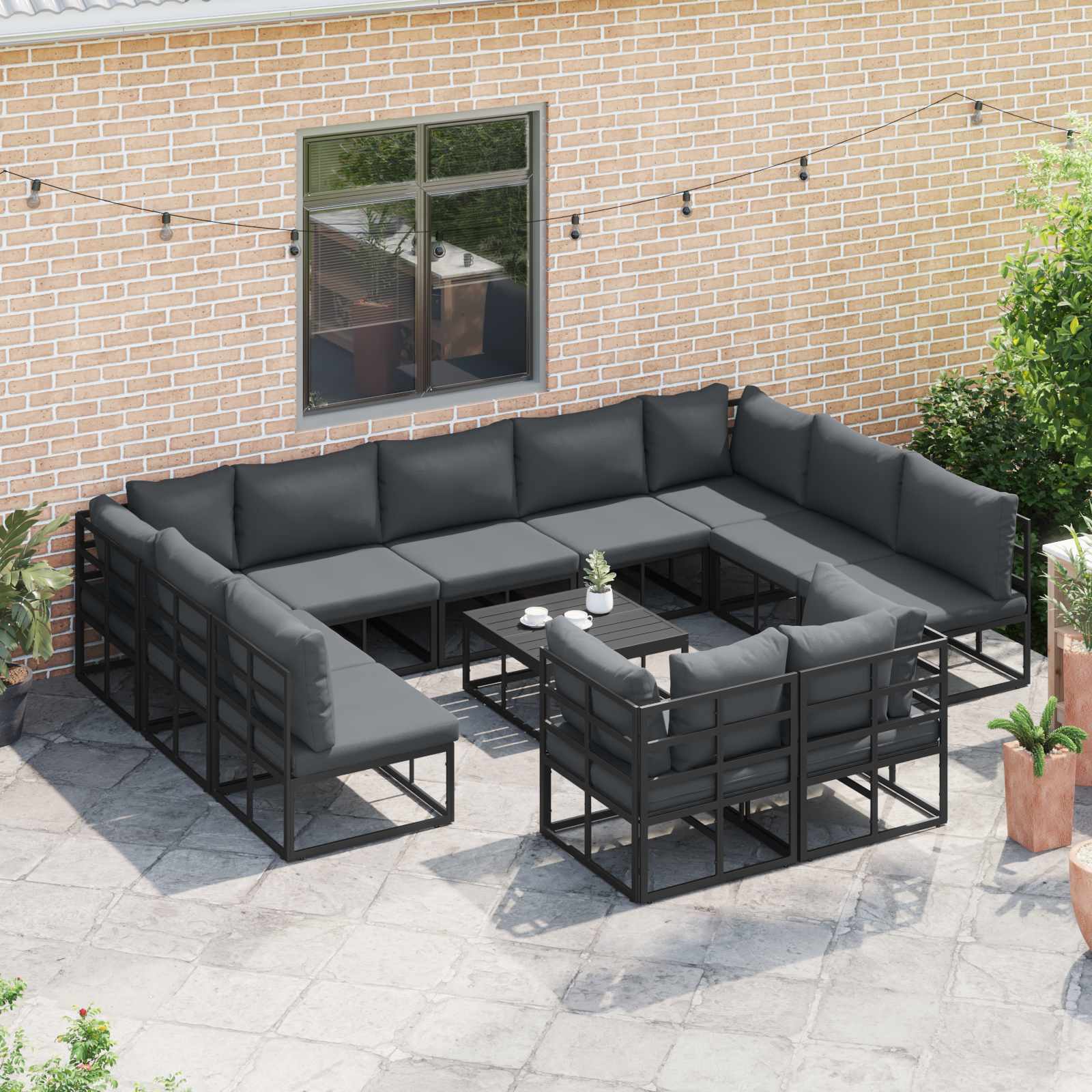 vidaXL Zestaw Sof na Ogród z poduszką 11 pcs Czarny Aluminium