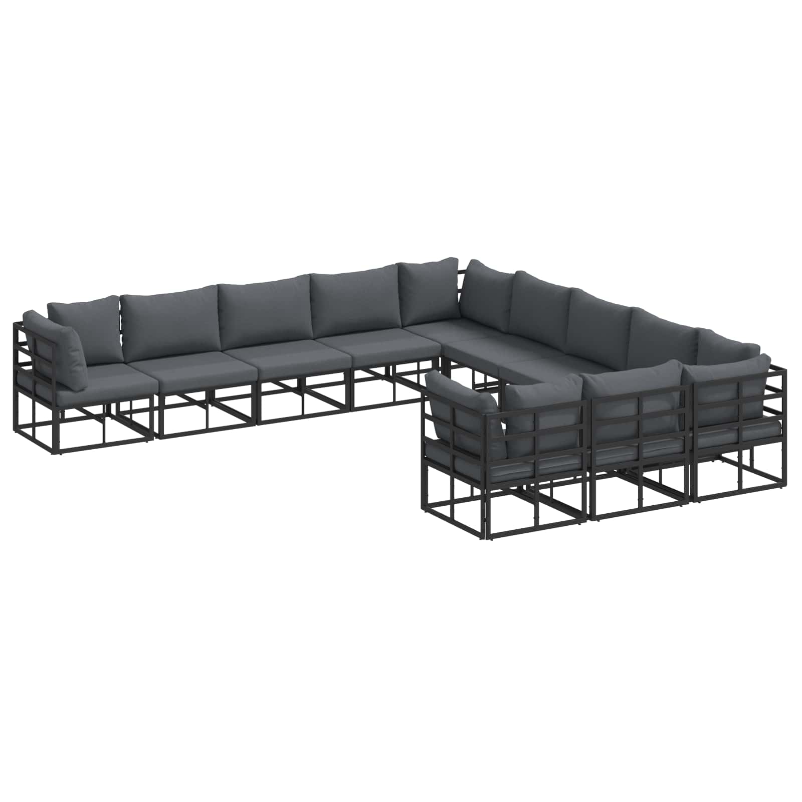 vidaXL Zestaw Sof na Ogród z poduszką 11 pcs Czarny Aluminium