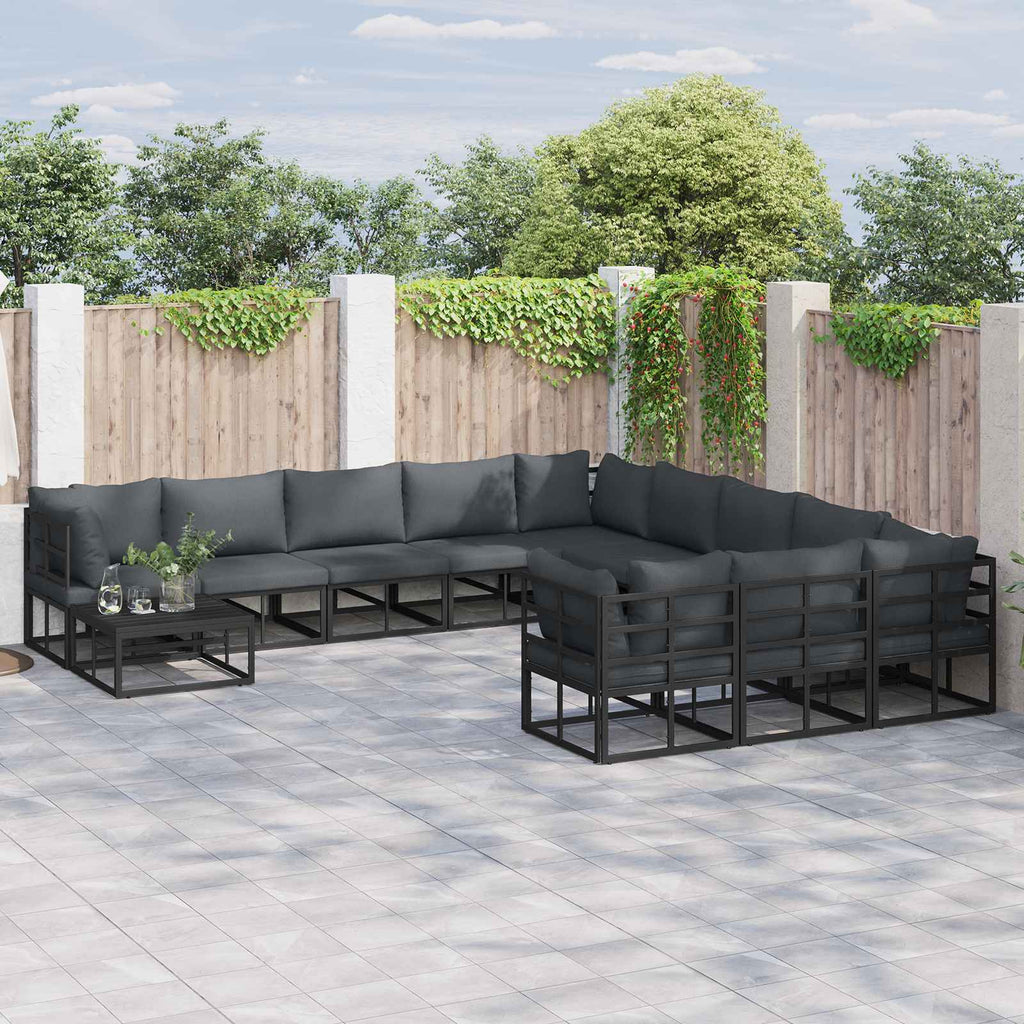 vidaXL Zestaw Sof na Ogród z poduszką 12 pcs Czarny Aluminium