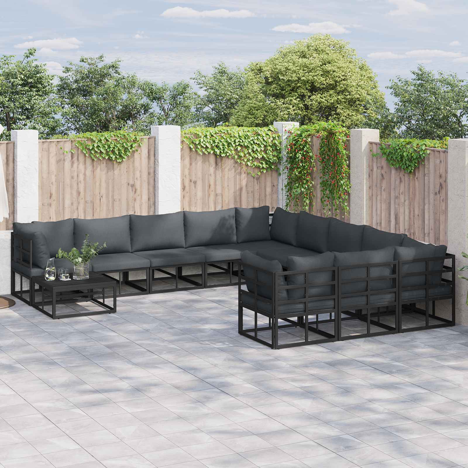 vidaXL Zestaw Sof na Ogród z poduszką 12 pcs Czarny Aluminium