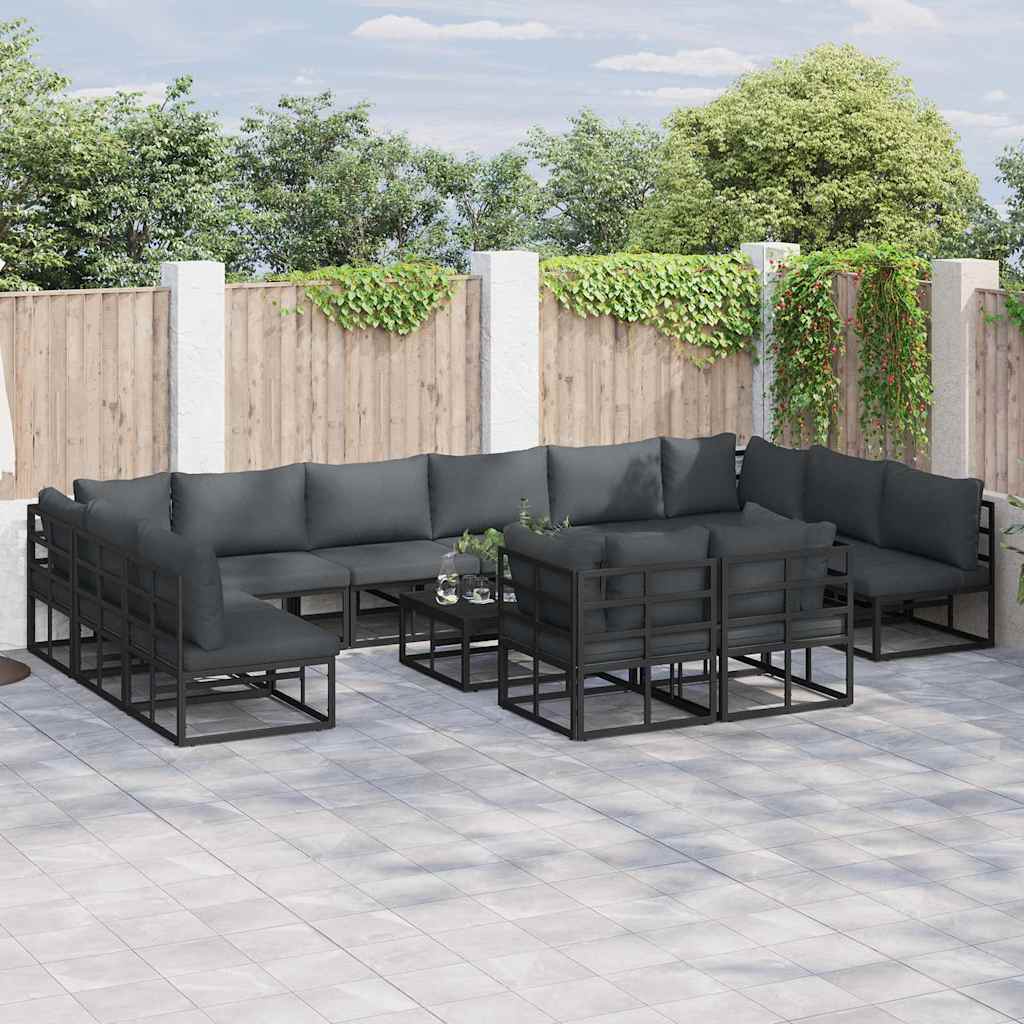 vidaXL Zestaw Sof na Ogród z poduszką 12 pcs Czarny Aluminium