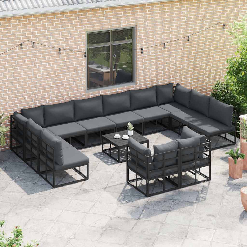 vidaXL Zestaw Sof na Ogród z poduszką 12 pcs Czarny Aluminium