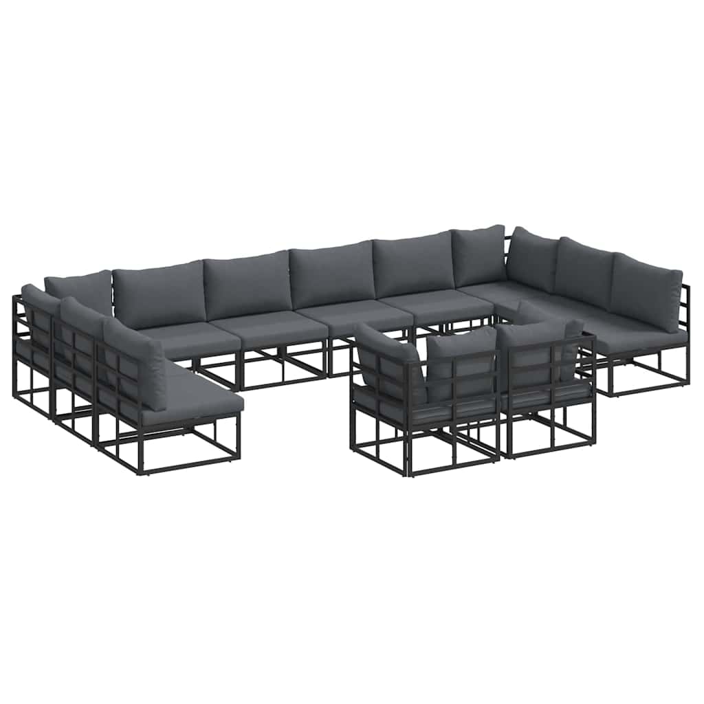 vidaXL Zestaw Sof na Ogród z poduszką 12 pcs Czarny Aluminium