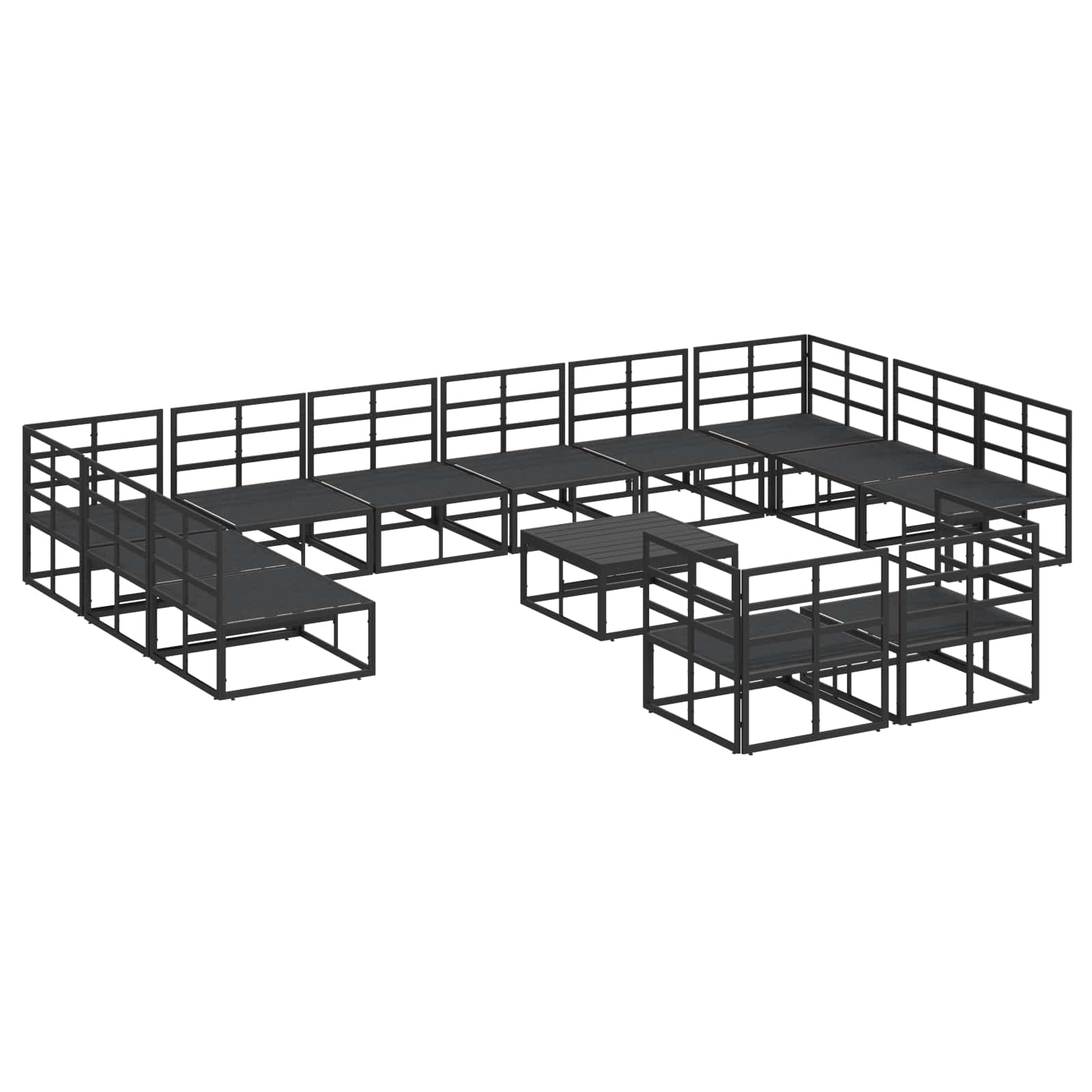 vidaXL Zestaw Sof na Ogród z poduszką 13 pcs Czarny Aluminium
