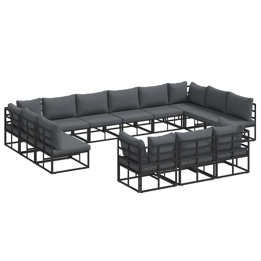 vidaXL Zestaw Sof na Ogród z poduszką 13 pcs Czarny Aluminium