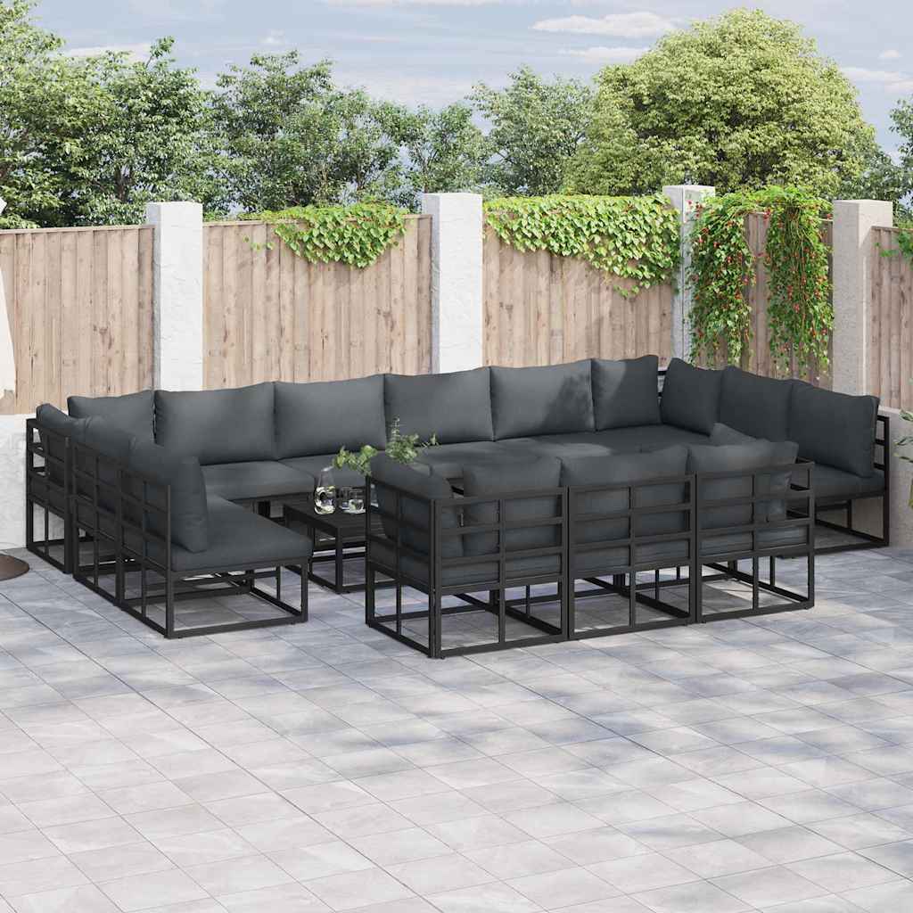 vidaXL Zestaw Sof na Ogród z poduszką 14 pcs Czarny Aluminium