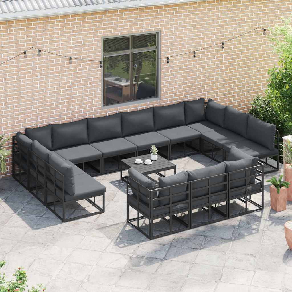 vidaXL Zestaw Sof na Ogród z poduszką 14 pcs Czarny Aluminium