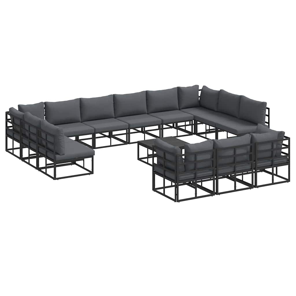 vidaXL Zestaw Sof na Ogród z poduszką 14 pcs Czarny Aluminium
