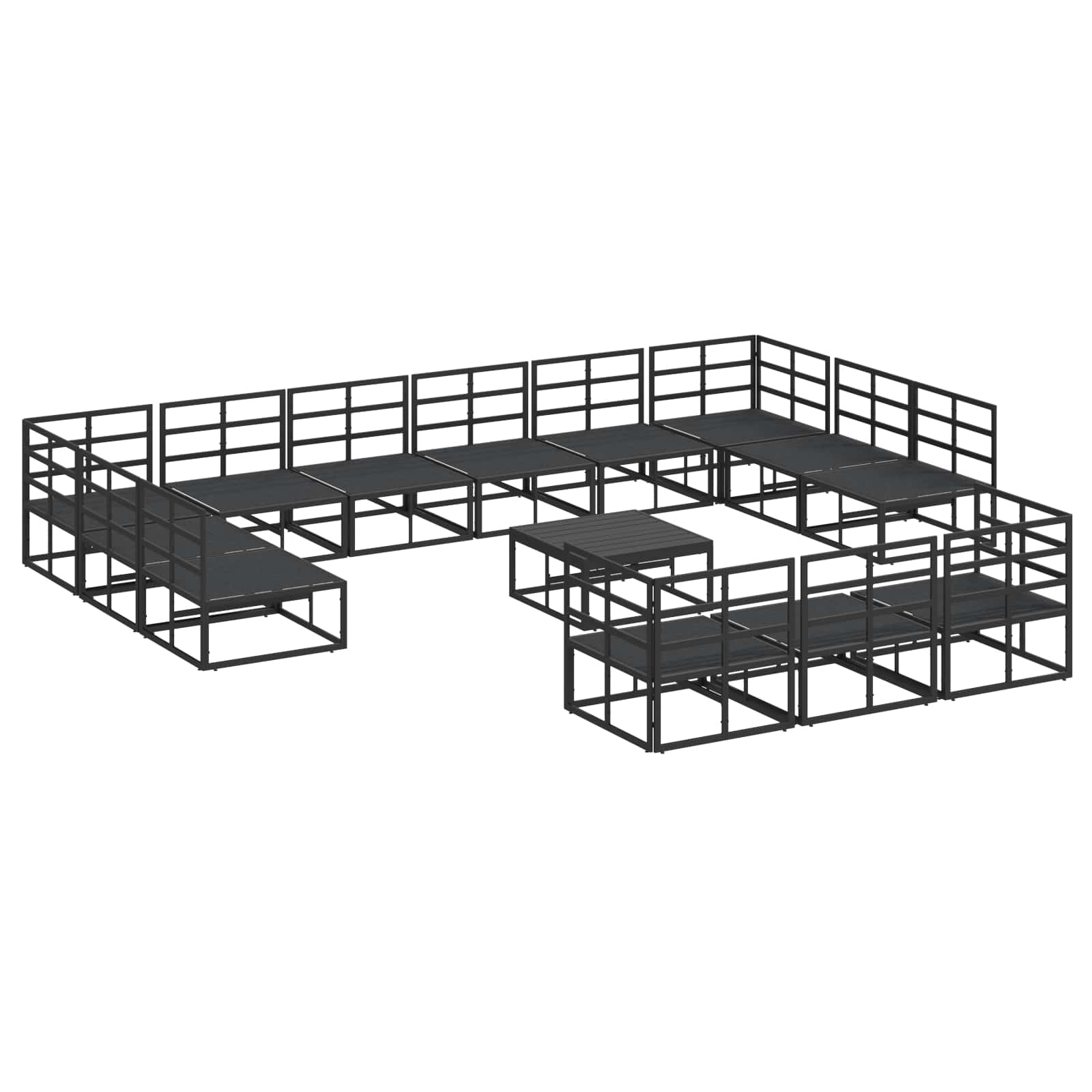 vidaXL Zestaw Sof na Ogród z poduszką 14 pcs Czarny Aluminium