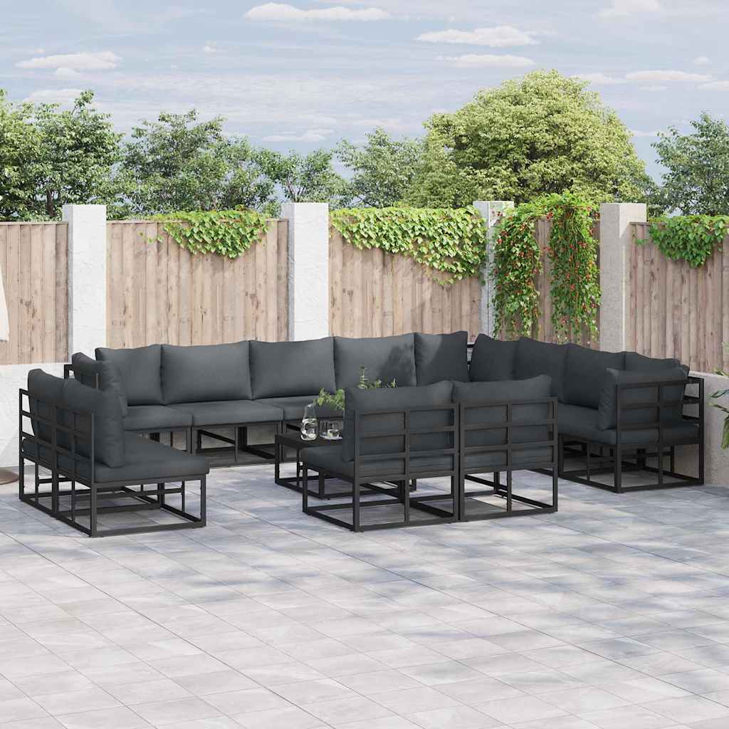 vidaXL Zestaw Sof na Ogród z poduszką 12 pcs Czarny Aluminium
