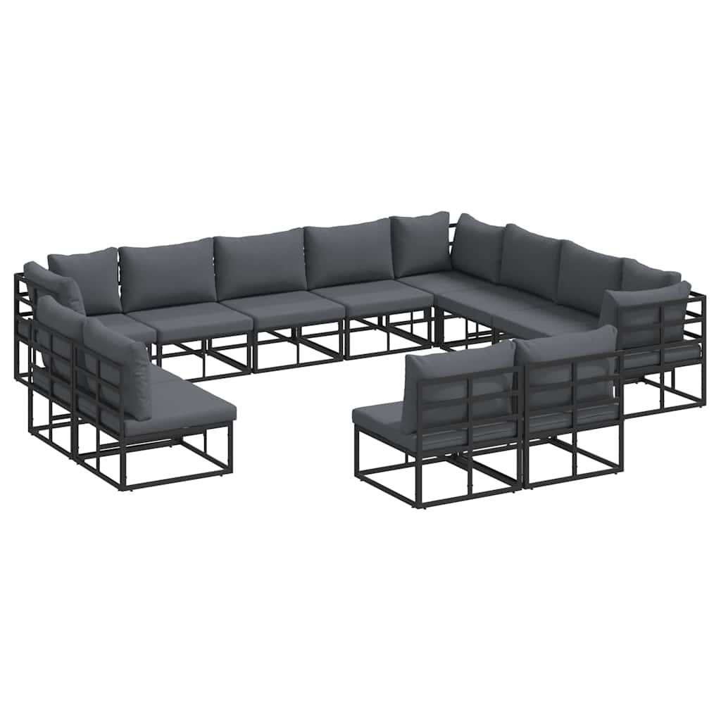 vidaXL Zestaw Sof na Ogród z poduszką 12 pcs Czarny Aluminium
