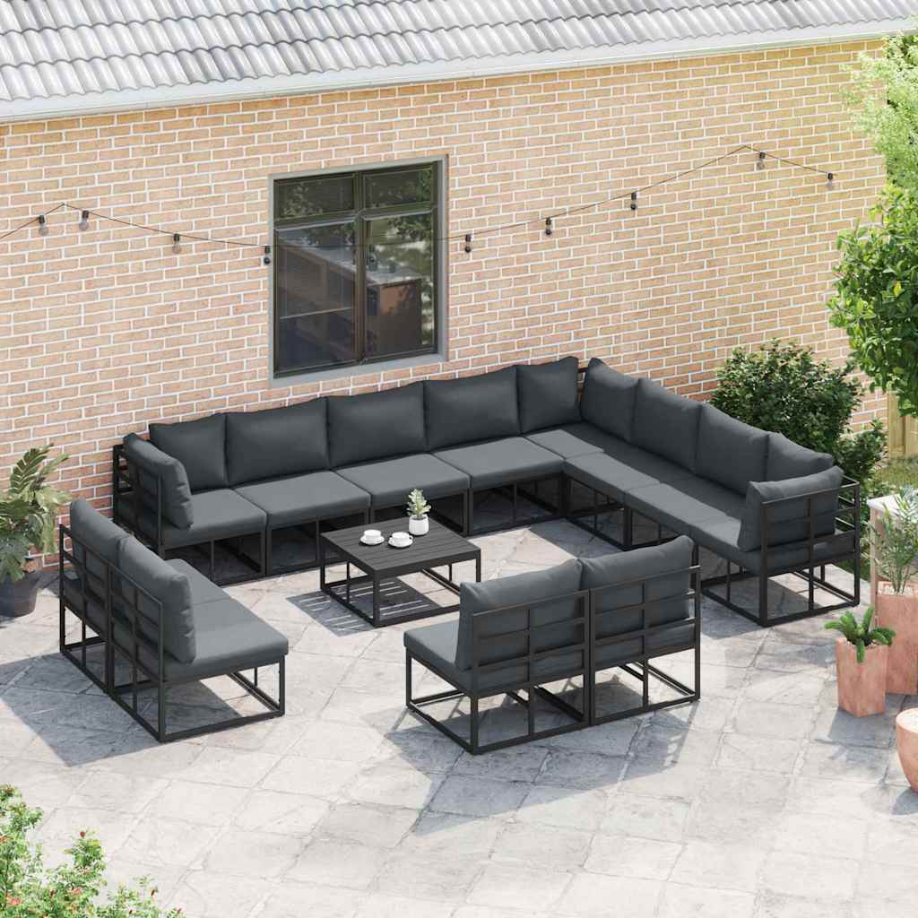 vidaXL Zestaw Sof na Ogród z poduszką 13 pcs Czarny Aluminium