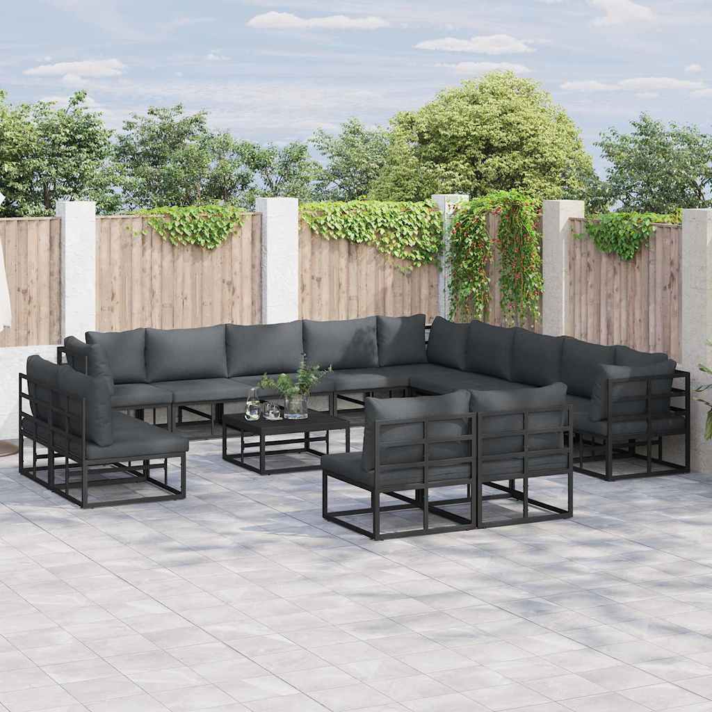 vidaXL Zestaw Sof na Ogród z poduszką 13 pcs Czarny Aluminium