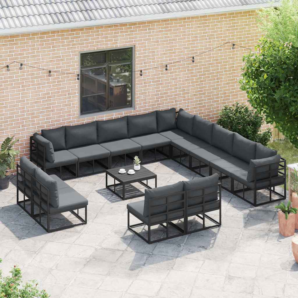 vidaXL Zestaw Sof na Ogród z poduszką 13 pcs Czarny Aluminium