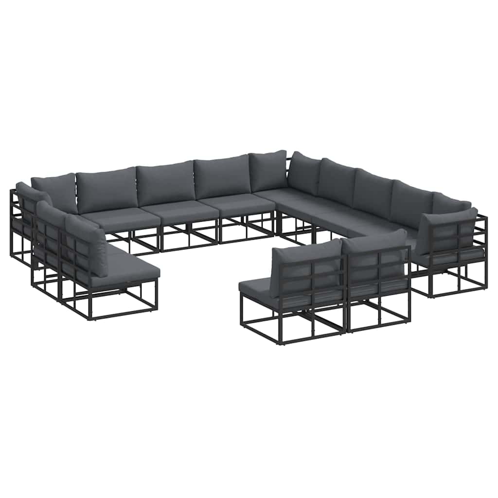 vidaXL Zestaw Sof na Ogród z poduszką 13 pcs Czarny Aluminium