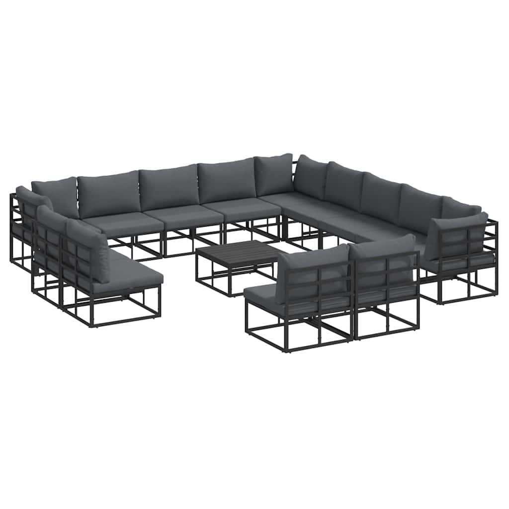 vidaXL Zestaw Sof na Ogród z poduszką 14 pcs Czarny Aluminium
