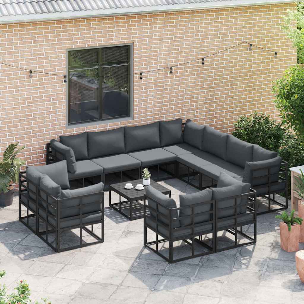 vidaXL Zestaw Sof na Ogród z poduszką 11 pcs Czarny Aluminium