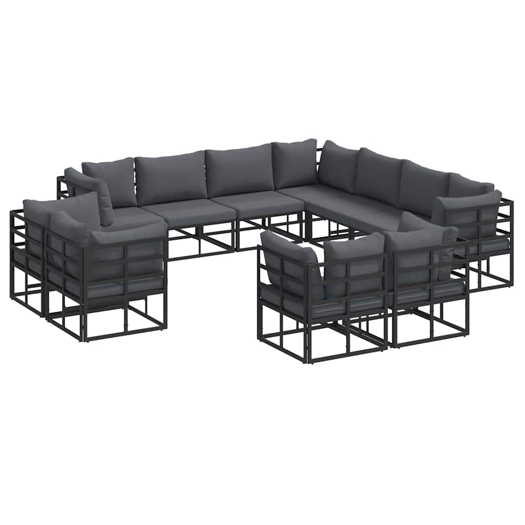 vidaXL Zestaw Sof na Ogród z poduszką 11 pcs Czarny Aluminium
