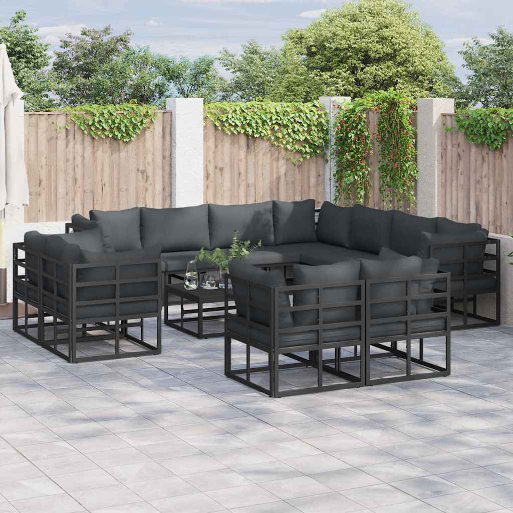 vidaXL Zestaw Sof na Ogród z poduszką 12 pcs Czarny Aluminium