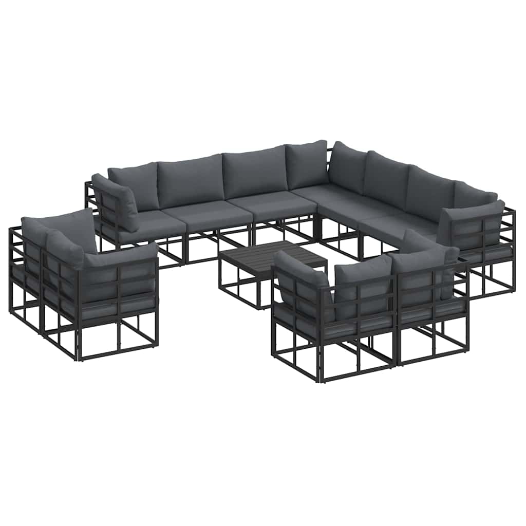 vidaXL Zestaw Sof na Ogród z poduszką 12 pcs Czarny Aluminium