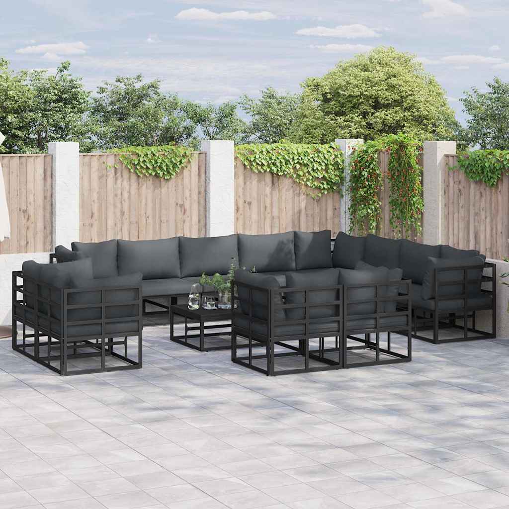 vidaXL Zestaw Sof na Ogród z poduszką 12 pcs Czarny Aluminium