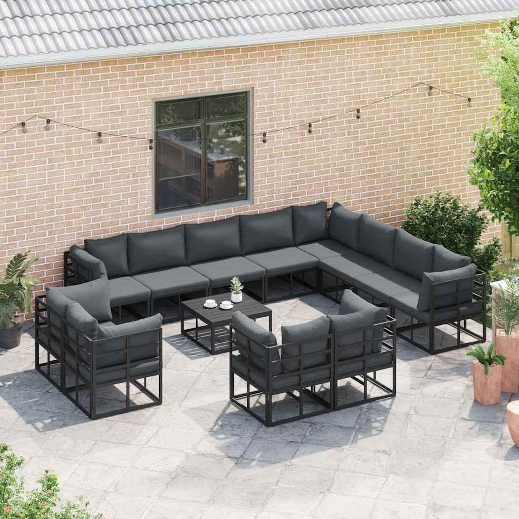 vidaXL Zestaw Sof na Ogród z poduszką 12 pcs Czarny Aluminium