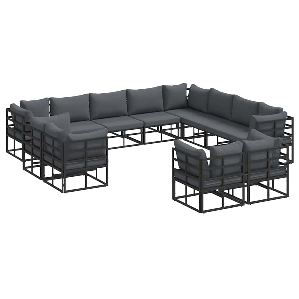 vidaXL Zestaw Sof na Ogród z poduszką 12 pcs Czarny Aluminium