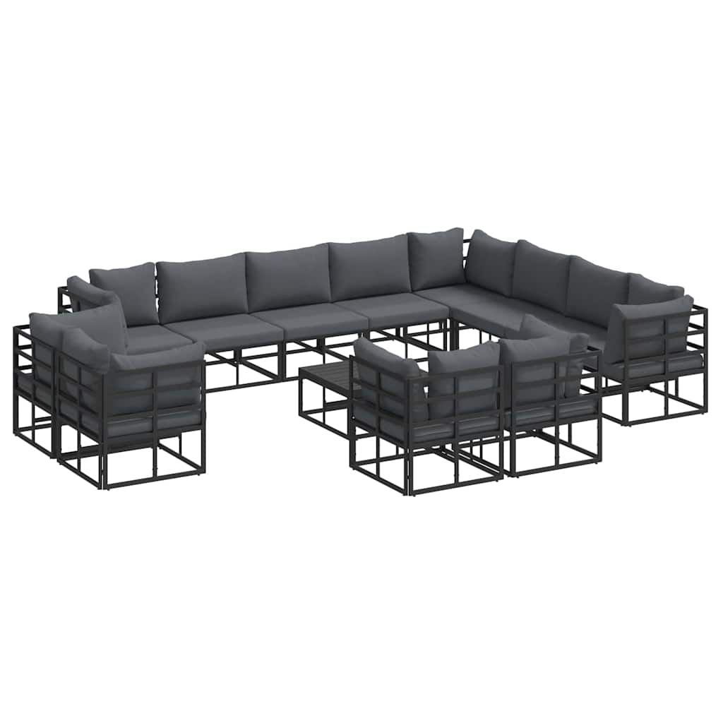 vidaXL Zestaw Sof na Ogród z poduszką 13 pcs Czarny Aluminium