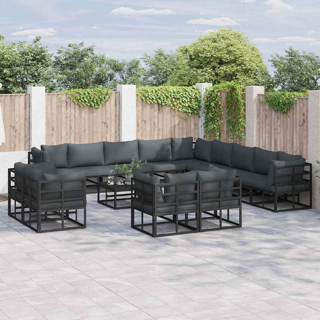 vidaXL Zestaw Sof na Ogród z poduszką 13 pcs Czarny Aluminium
