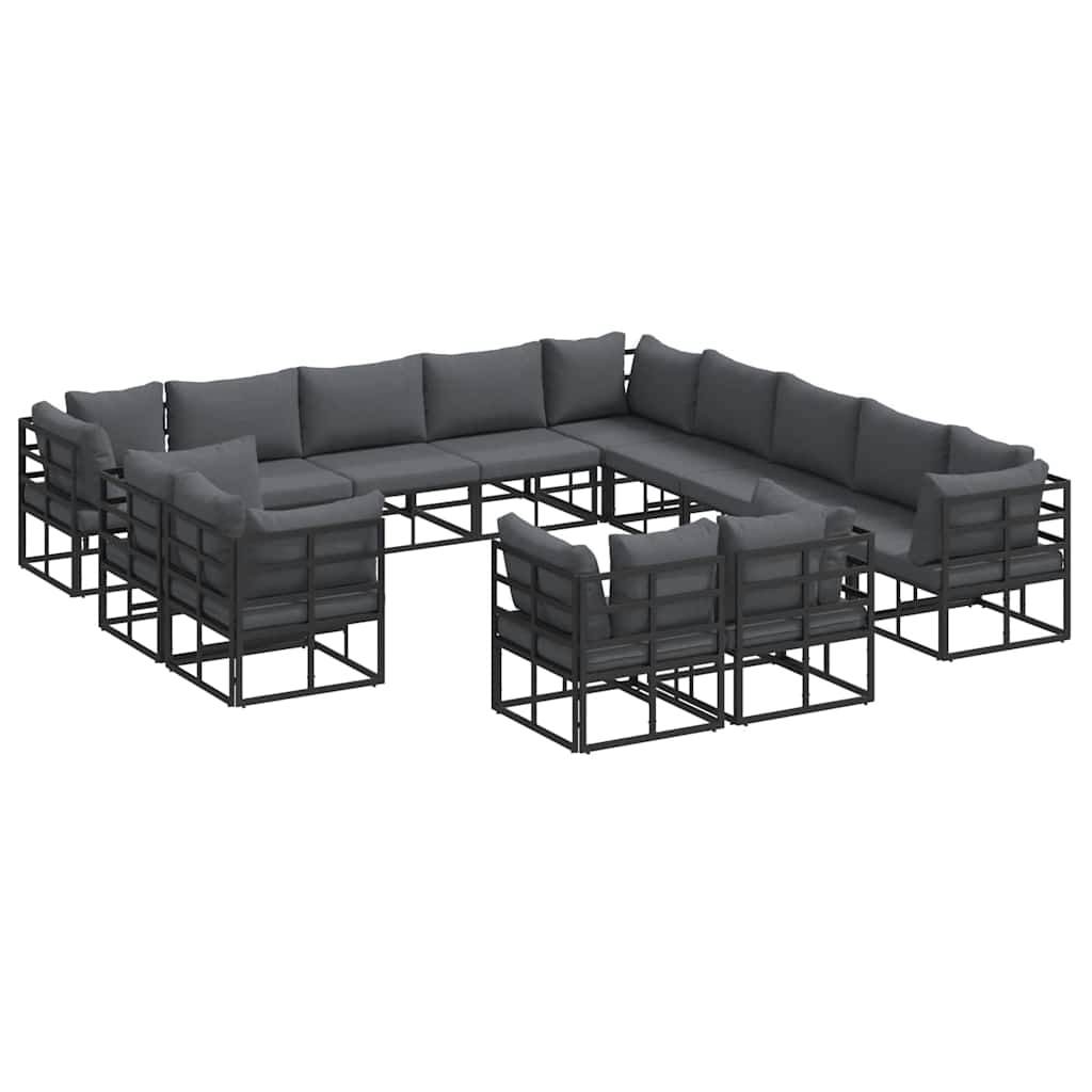 vidaXL Zestaw Sof na Ogród z poduszką 13 pcs Czarny Aluminium